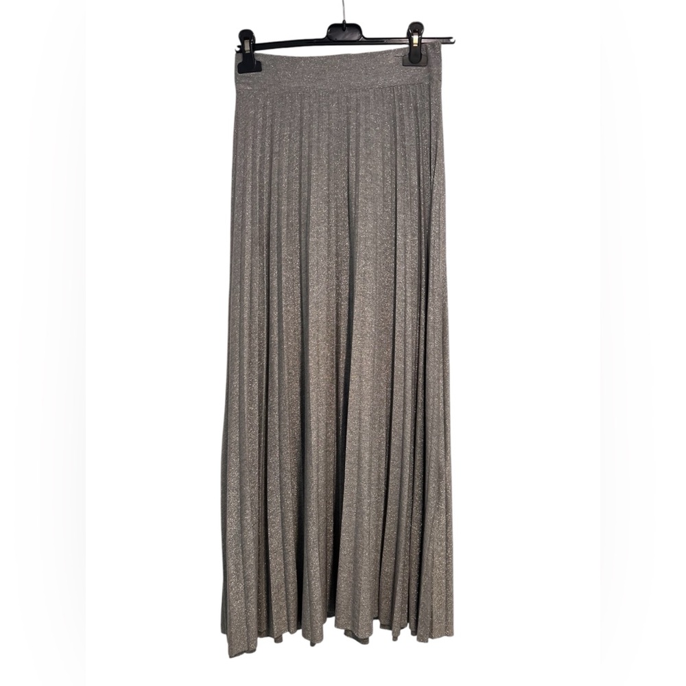 Metallic Pleated A-Line Maxi Skirt - Silver